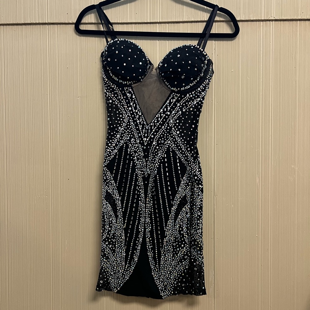 Fashion Nova Carmen Embellished Mini Dress - Black and Silver